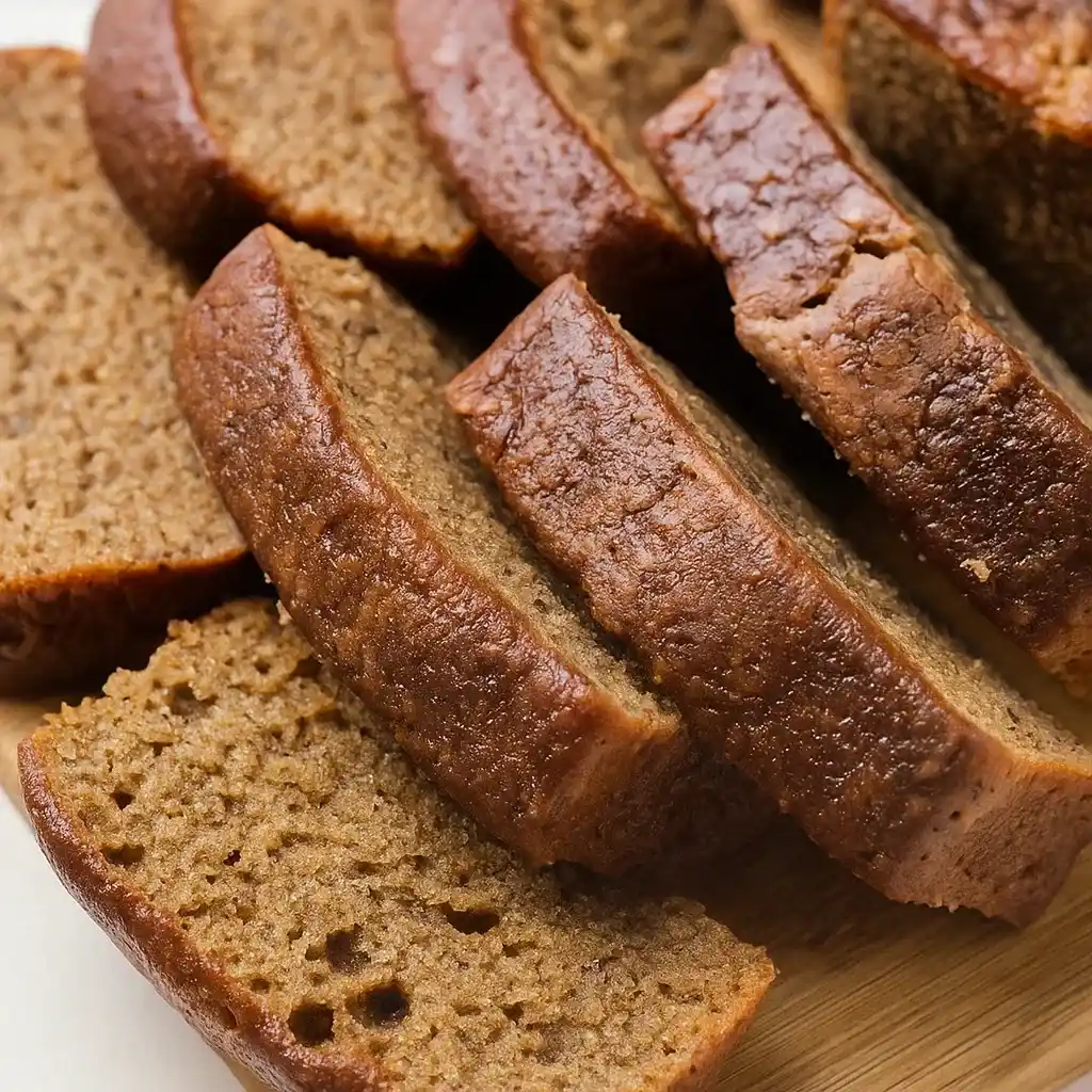 Protein Banana Bread – The Delicious, Healthy Upgrade Your Breakfast Needs 15 Close-up of several thick banana bread slices arranged in overlapping layers.