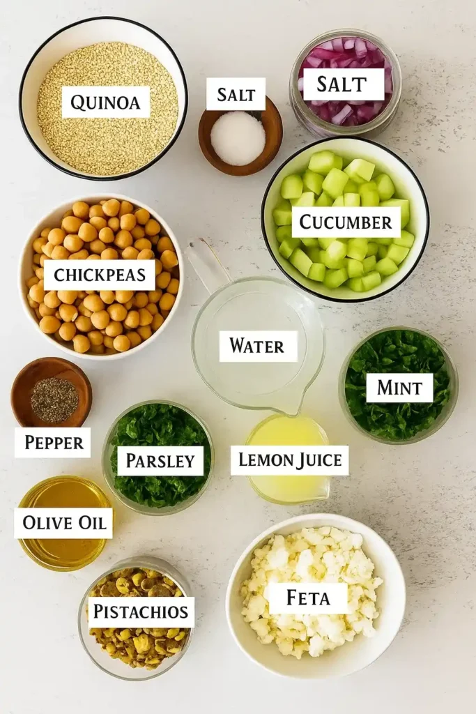 Jennifer Aniston Salad Recipe: Fresh, Protein-Packed & Actually Delicious 6 Ingredients for Jennifer Aniston Salad on countertop