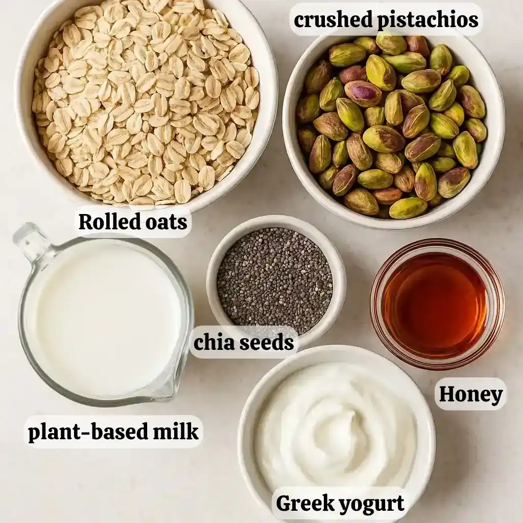 Pistachio Overnight Oats Recipe – A Creamy, Nutty Make-Ahead Breakfast You’ll Love 9 Ingredients for pistachio overnight oats recipe