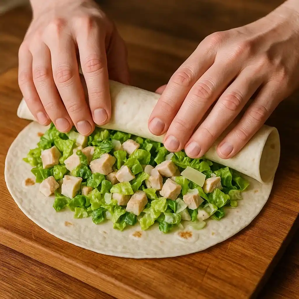 Chopped Chicken Caesar Salad Wrap – A Flavor-Packed Meal You’ll Love 10 Rolling a Chopped Chicken Caesar Salad Wrap
