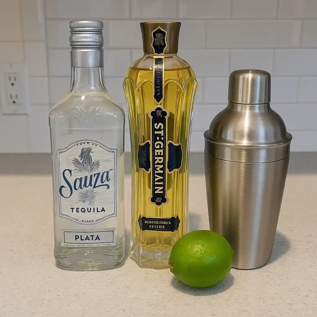 Elderflower Margarita – A Floral Twist to a Timeless Classic 9 Elderflower margarita ingredients setup
