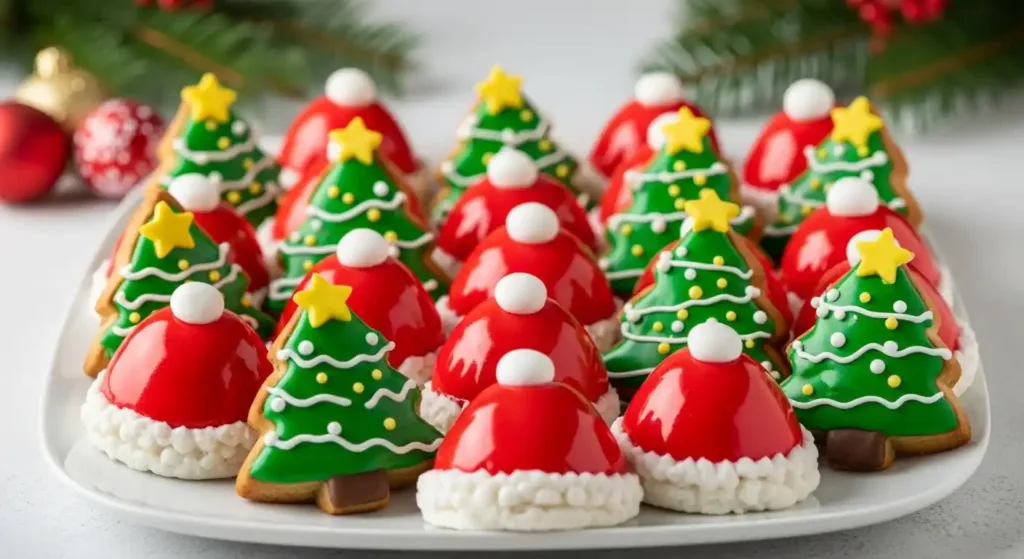 Delicious frosted Christmas brownies decorated for the holidays