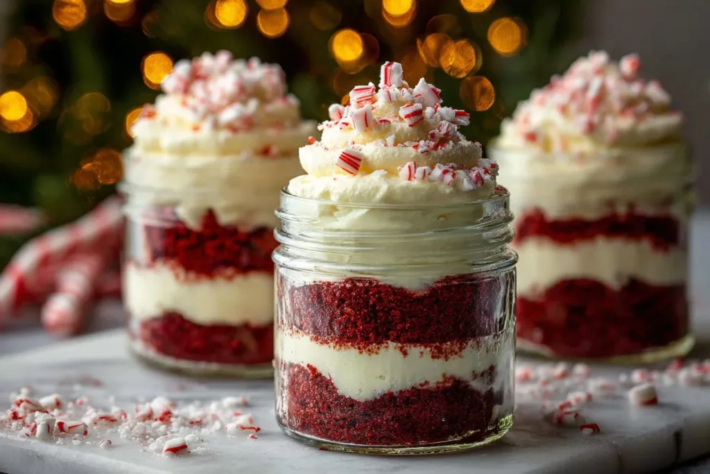 Candy Cane Cheesecake Parfaits: A Festive No-Bake Holiday Dessert 5 No-bake candy cane cheesecake parfaits in festive glasses with mint garnish