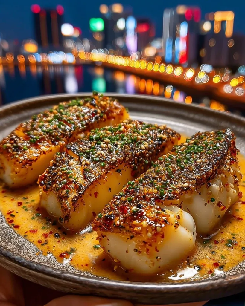 Garlic Butter Cod Strips with Sweet Chili Lime Sauce on a plate.