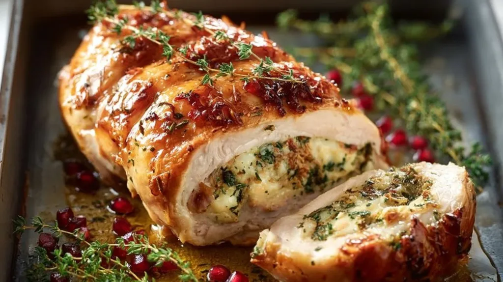 Succulent stuffed turkey breast ready for a festive dinner