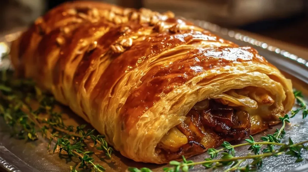 Deliciously crafted Vegetable Wellington showcasing vibrant vegetables wrapped in pastry.