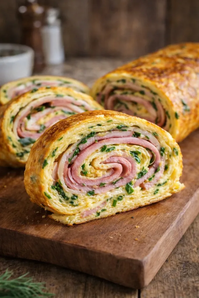 Delicious Potato-Cheese Roll with Ham, perfect for snacks and meals.