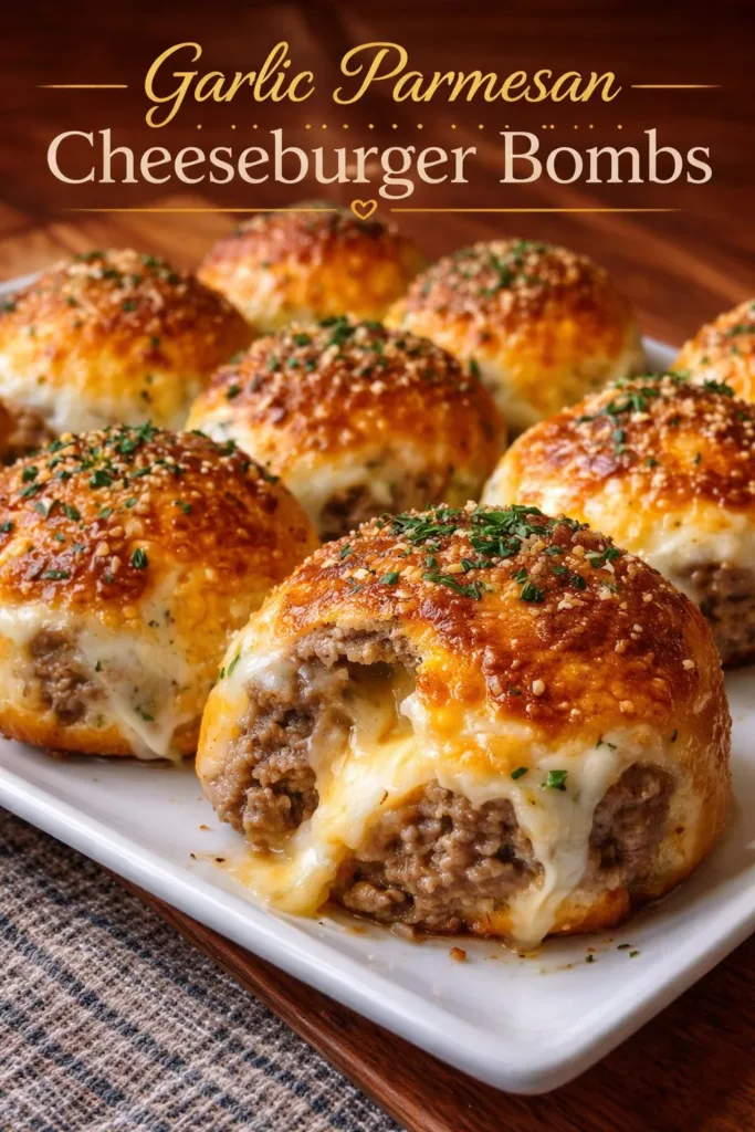 Garlic parmesan cheeseburger bombs served with dipping sauce