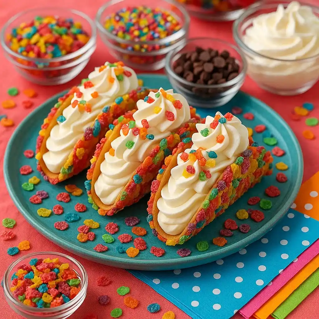 Fruity Pebbles Cheesecake Tacos – The Most Colorful & Delicious Dessert Craze 9 Fruity Pebbles Cheesecake Tacos party platter