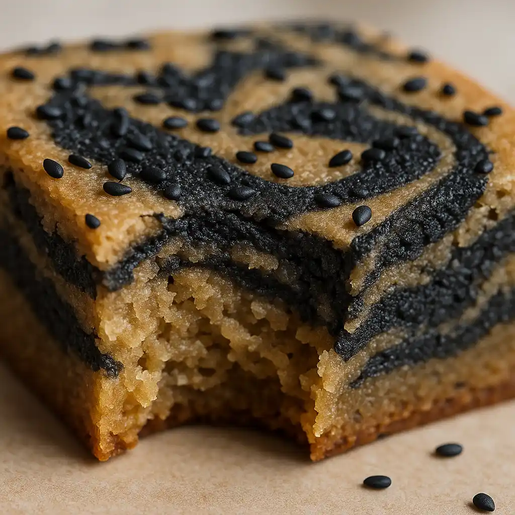Black Sesame Frangipane Blondie 13 Close-up of Black Sesame Frangipane Blondie texture
