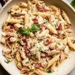 Marry Me Chicken Pasta– A Creamy Recipe That Stole My Heart 10 Creamy Marry Me Chicken Pasta in skillet with basil and parmesan