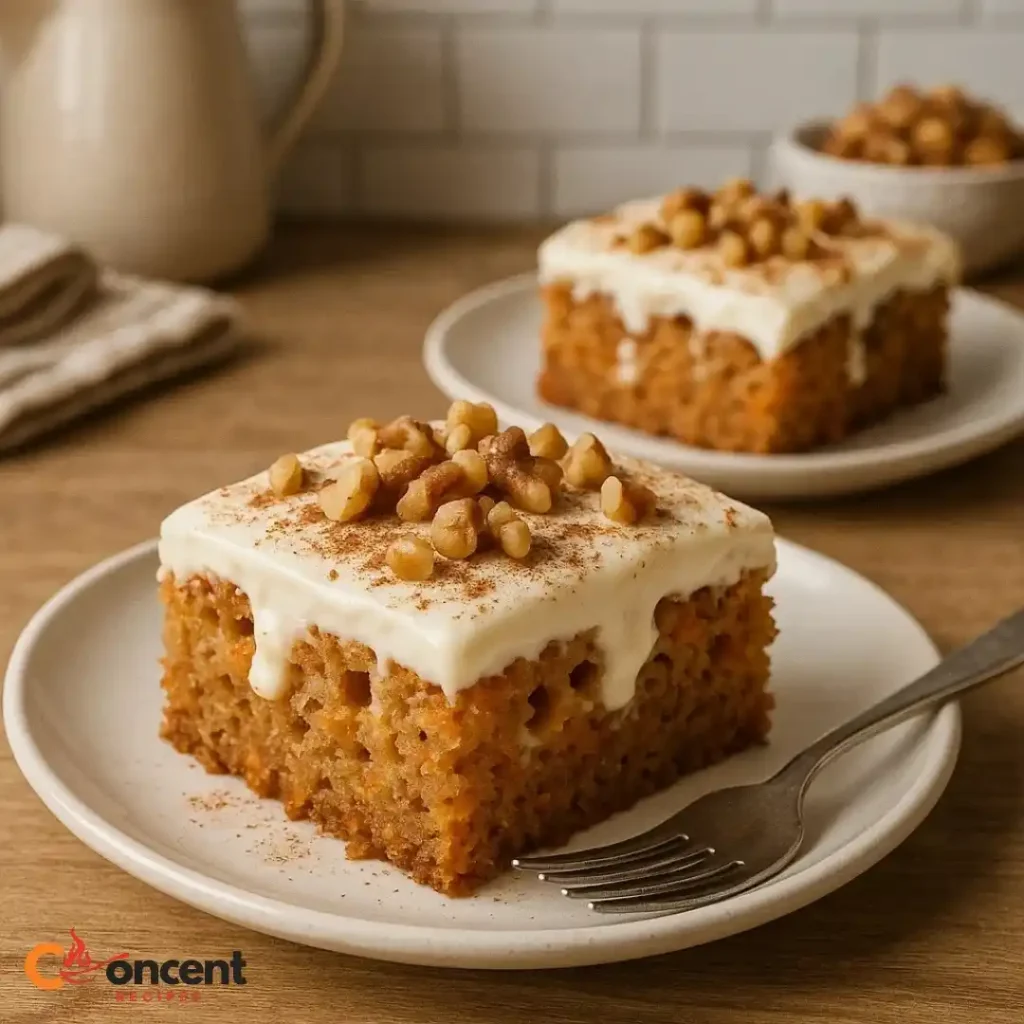 Carrot Cake Poke Cake 21 slice of carrot cake poke cake on plate