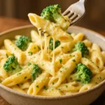 Cheesy and Creamy Broccoli Pasta Recipe 11 Bowl of cheesy and creamy broccoli pasta with Parmesan and parsley garnish