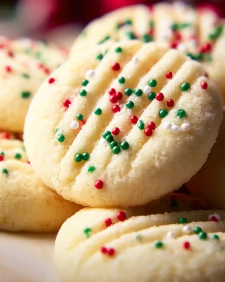Whipped shortbread cookies on a plate, beautifully arranged and ready to enjoy.