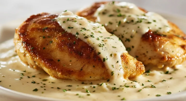 Delicious Chicken Pillows topped with Creamy Parmesan Sauce