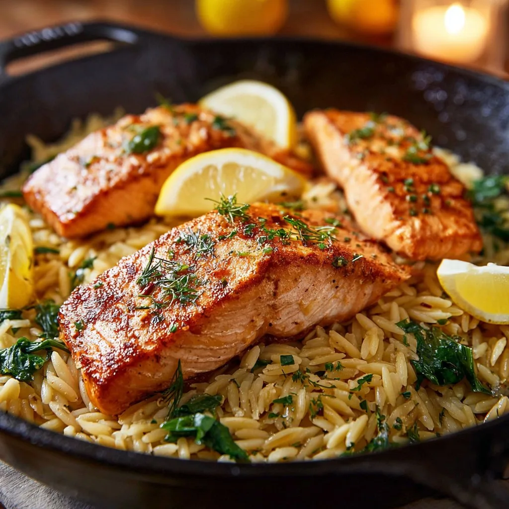Lemon Orzo Skillet Salmon