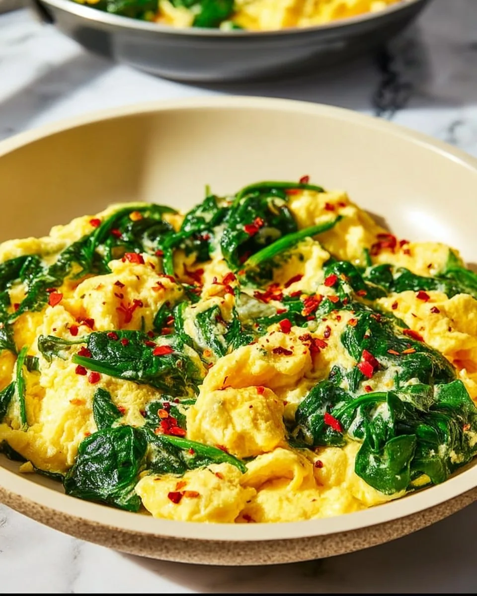 Quick Breakfast Scrambled Eggs with Spinach