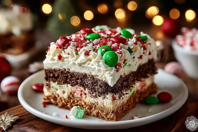 Delicious Christmas Dessert Lasagna layered with festive flavors