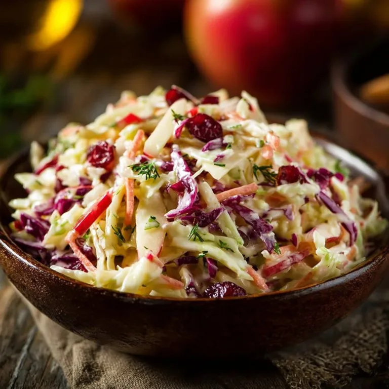 Bowl of Cranberry Apple Coleslaw with vibrant apples and cranberries
