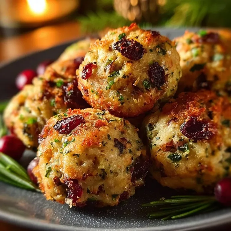 Festive cranberry turkey stuffing balls on a serving platter