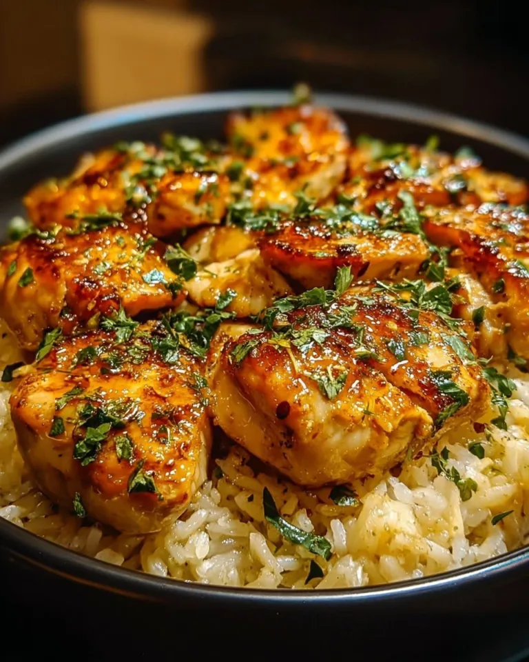 Delicious plate of Forgotten Chicken and Rice with herbs and spices