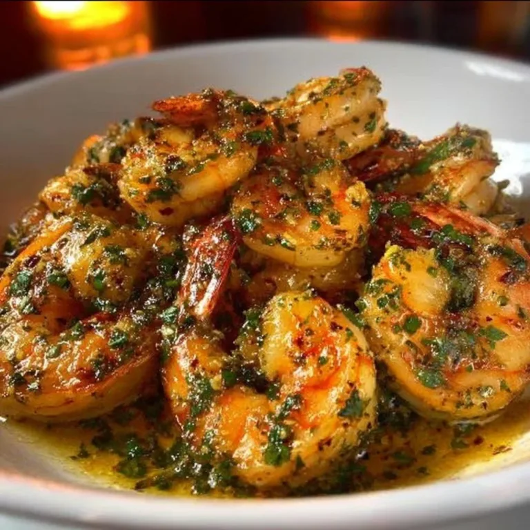 Delicious garlic butter shrimp garnished with herbs on a plate