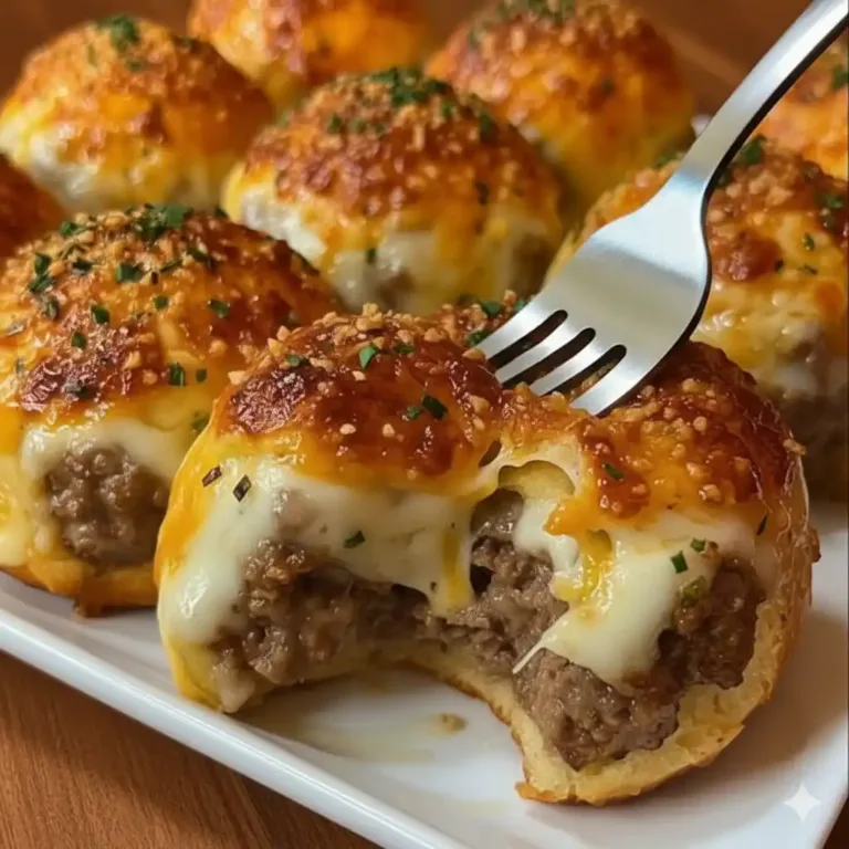 Delicious Garlic Parmesan Cheeseburger Bombs with melted cheese and garlic flavor