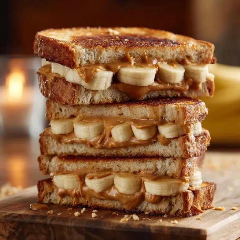 Delicious grilled peanut butter banana sandwich on a plate