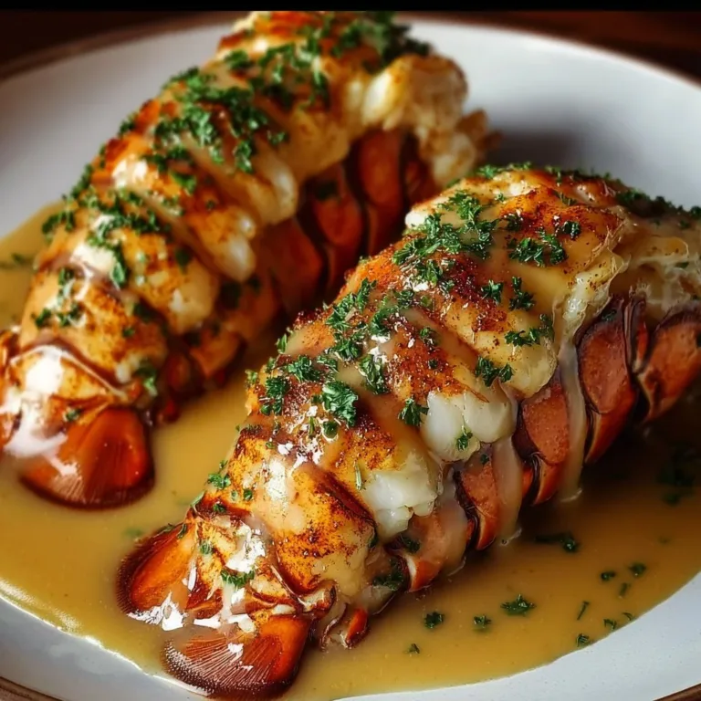 Creamy garlic butter lobster tails served on a plate for an elegant dinner