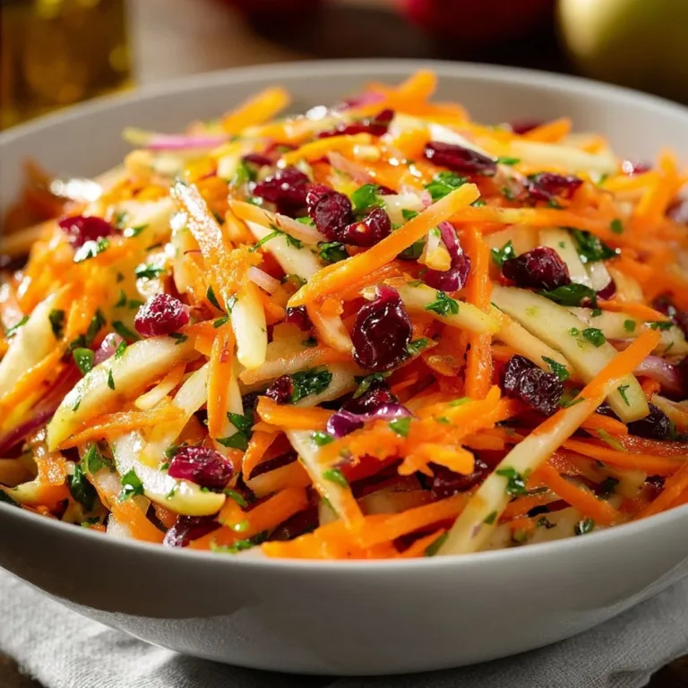 Bowl of refreshing Apple Cranberry Carrot Salad with vibrant colors and healthy ingredients.