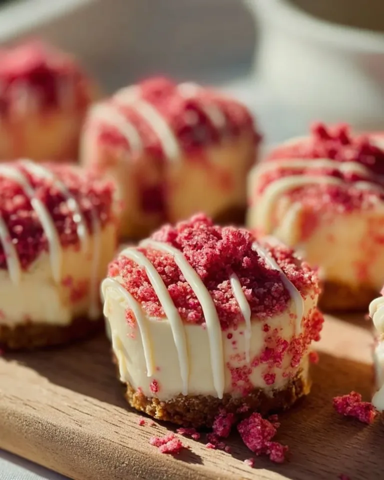 Delicious strawberry crunch cheesecake bites garnished with fresh strawberries