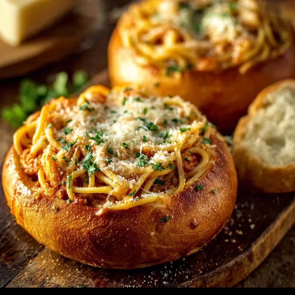 Spaghetti Garlic Bread Bowls Ultimate
