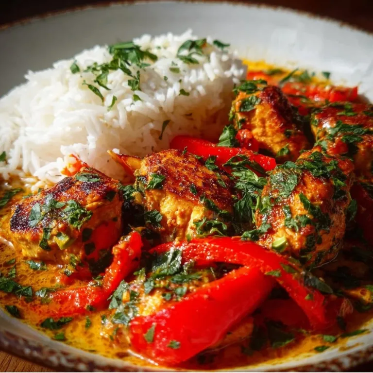 Delicious Brazilian Coconut Chicken served with fresh herbs and a coconut sauce
