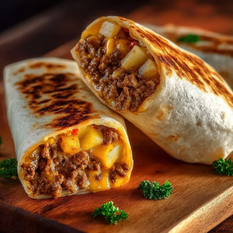 Cheesy beef potato burritos served on a plate, topped with melting cheese.