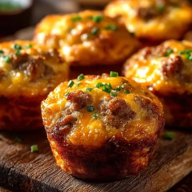 Freshly baked cheesy sausage muffins on a wooden table.