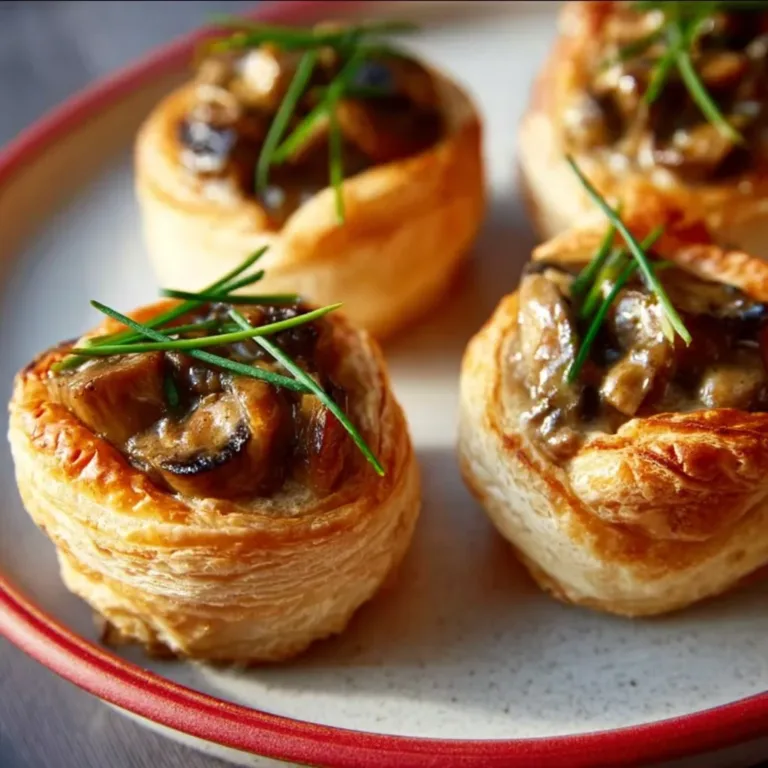 Golden Chicken Mushroom Puff Pastry Shell filled with savory chicken and mushrooms