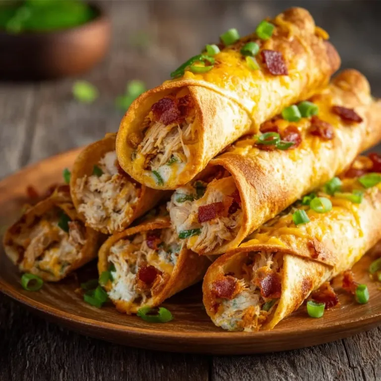 Delicious Chicken Bacon Ranch Taquitos ready to be served as a tasty snack.