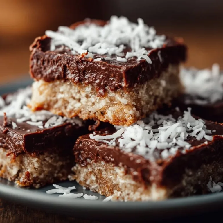 Delicious homemade Chocolate Coconut Bars with rich chocolate and coconut topping