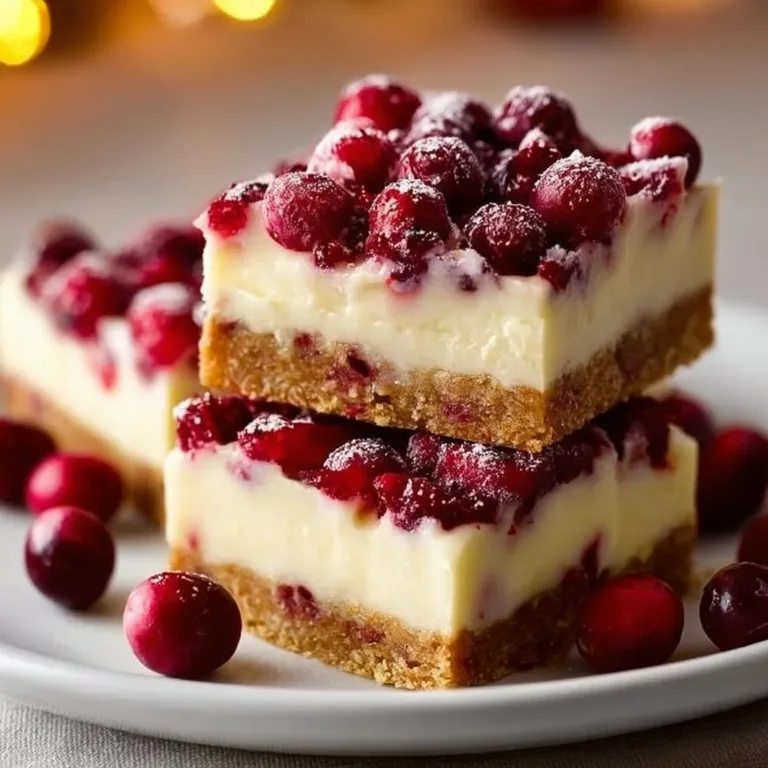 Delicious cranberry bars topped with cream cheese frosting on a white plate
