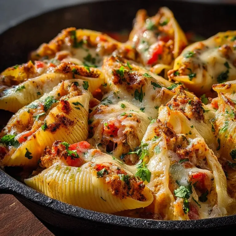 Creamy Cajun Chicken Stuffed Shells plated with herbs and cheese
