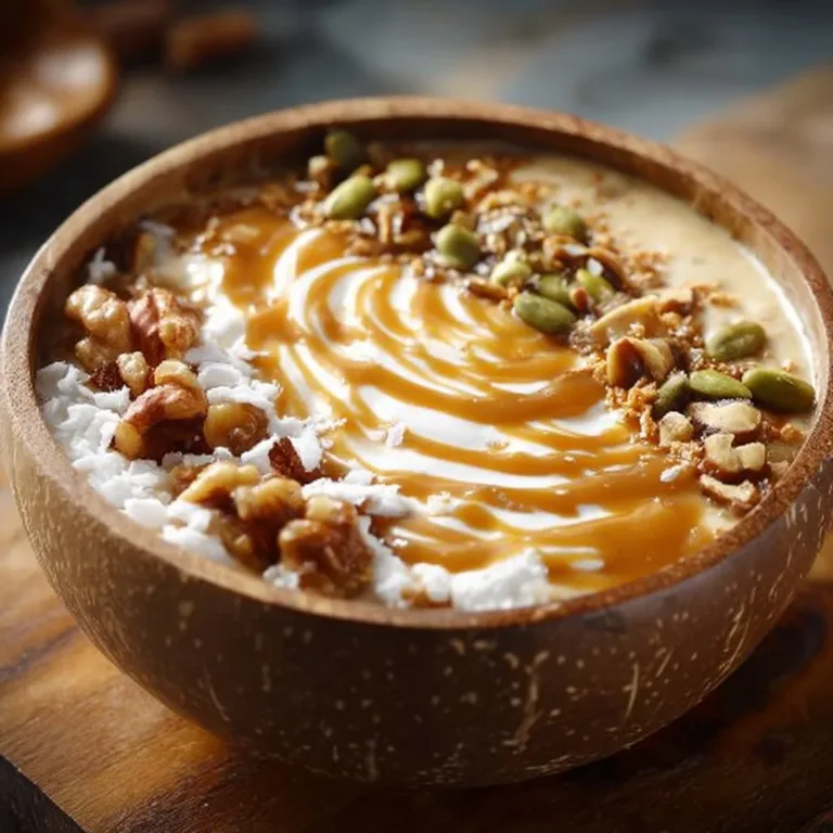 Creamy pumpkin pie yogurt bowl topped with spices and granola