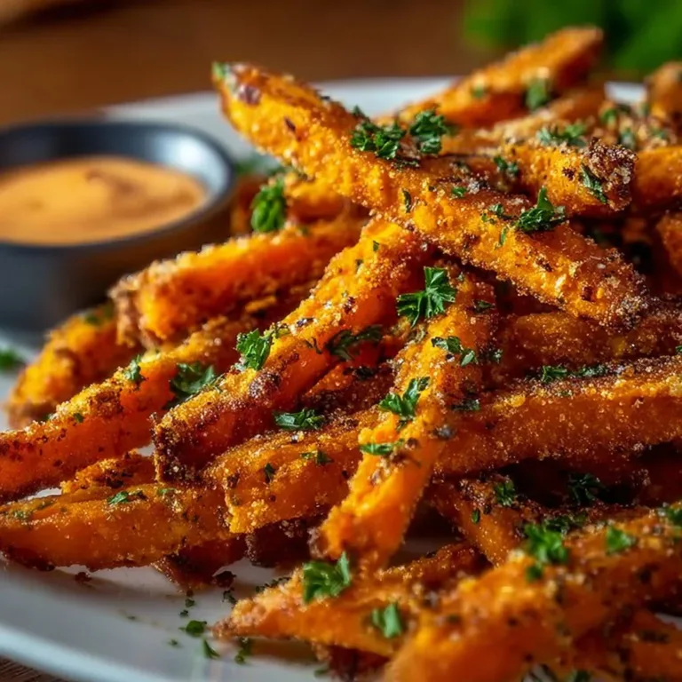 Crispy oven baked sweet potato fries served on a plate