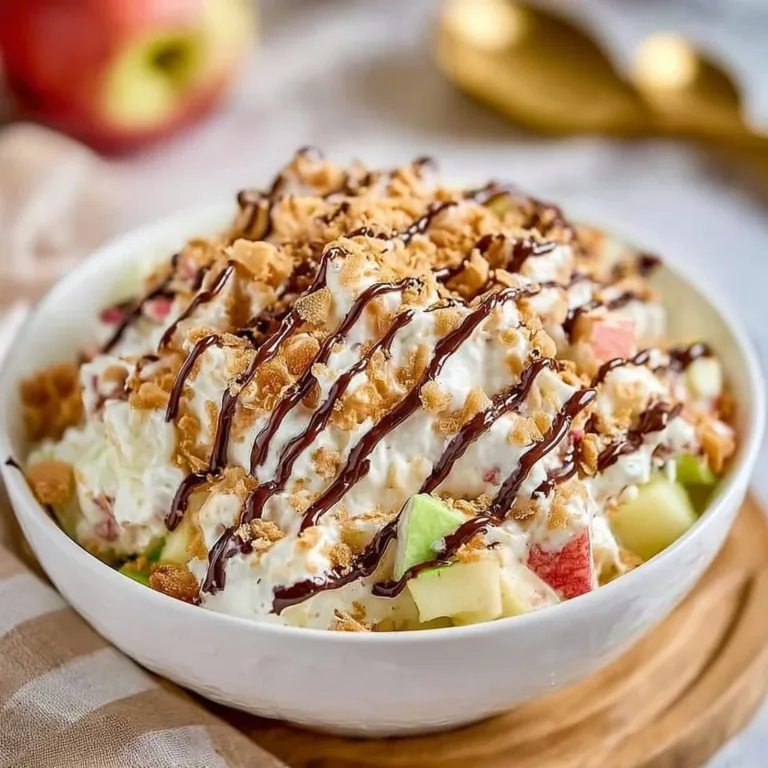 Delicious easy Snicker Apple Salad with apples, Snickers, and whipped topping.