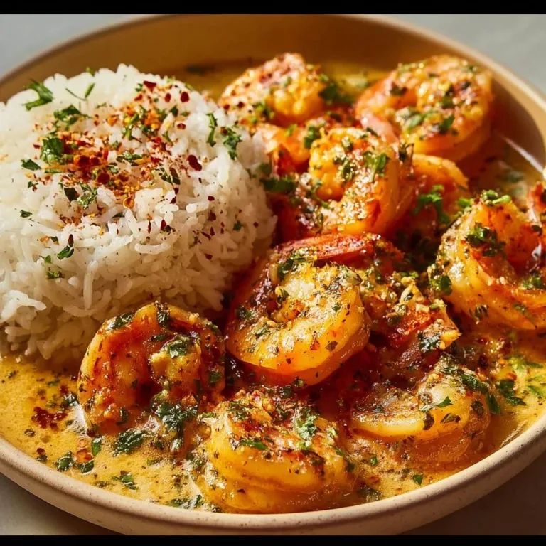 Delicious Garlic Butter Shrimp with Rice served on a plate