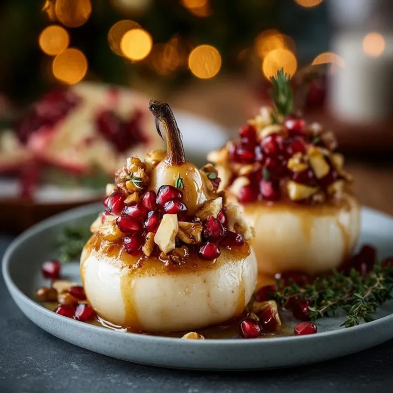 Golden caramelized pears served with creamy burrata cheese