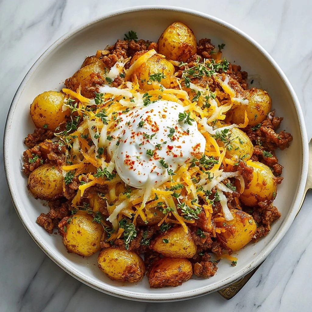 Ground Beef and Potatoes Casserole 6 Ground beef and potatoes casserole dish ready to serve, a hearty dinner option.