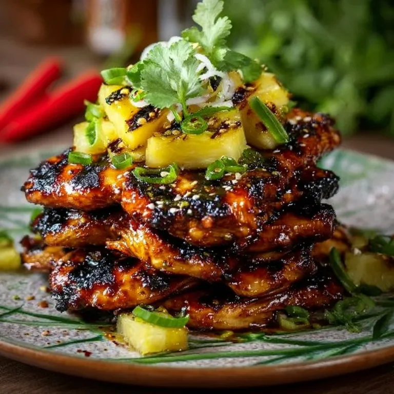 Hawaiian Turn Turn Chicken Stack dish with vibrant garnishes and flavors.