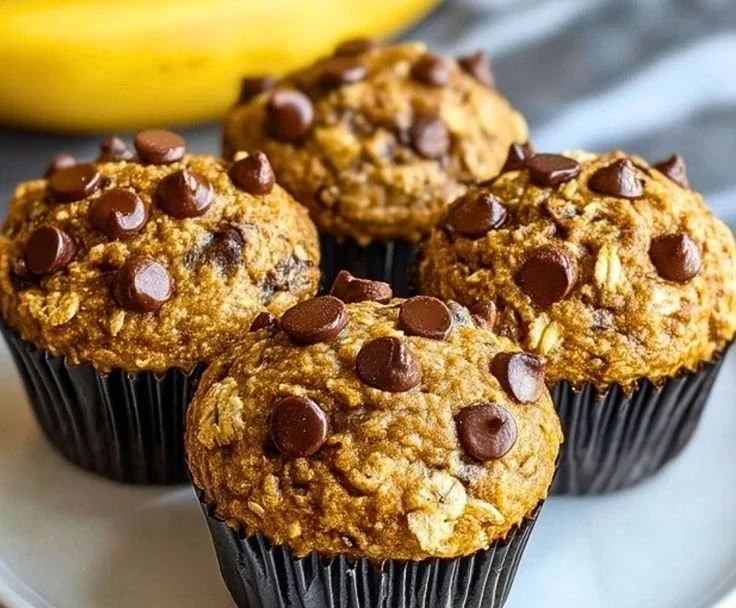 Healthy chocolate chip banana muffins baked to perfection