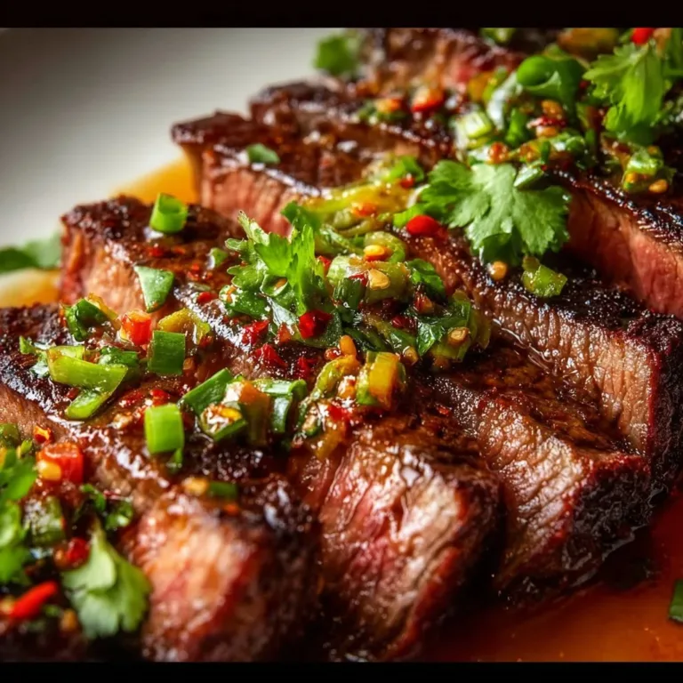 Juicy flank steak marinated in soy sauce, ready to be grilled.