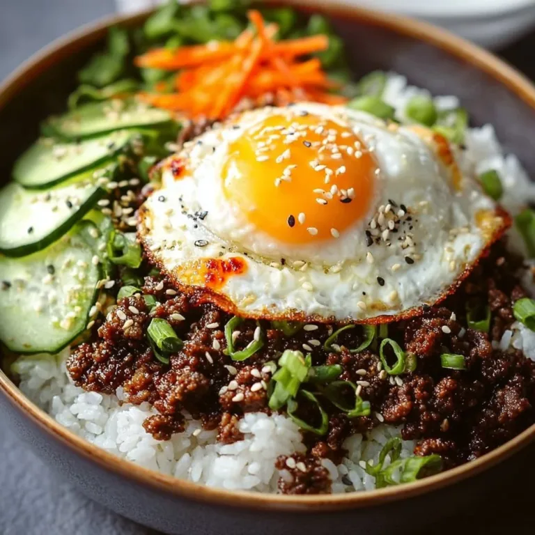 Korean Ground Beef Bowl with vegetables and rice in a stylish bowl